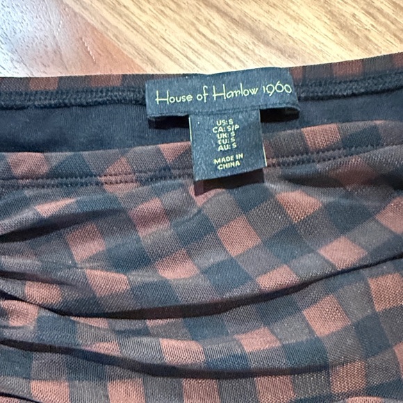 House of Harlow 1960 Asymmetrical Plaid Dress in Brown - Picture 7 of 9